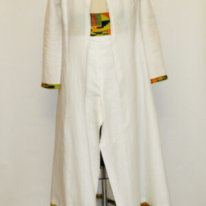 Linen Duster and Pant Trimmed In African-inspired Kente Print.