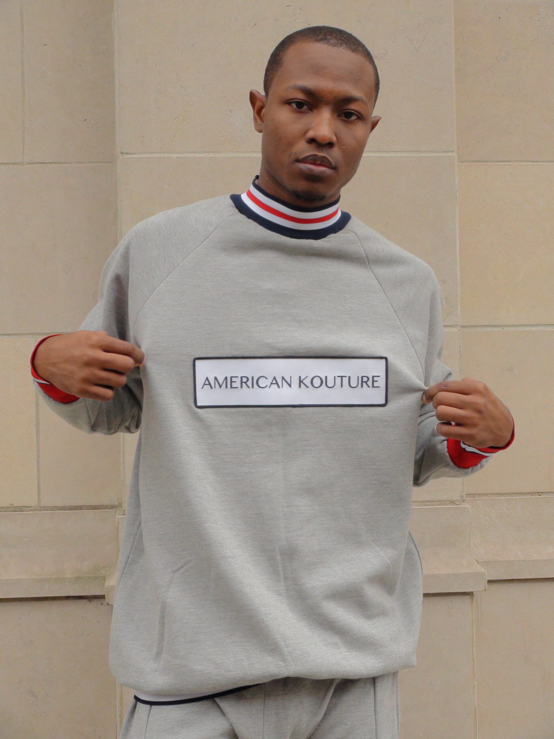 Signature Crew Neck And Jogging Pant - Grey Jersey Trimmed In Red, White And Blue